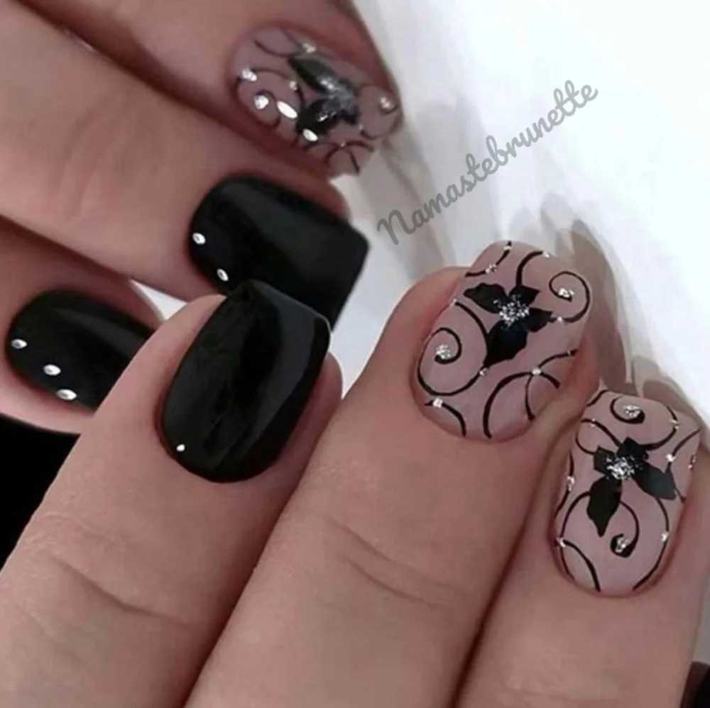 2/$16 Black Butterfly Glitter Press On Nails